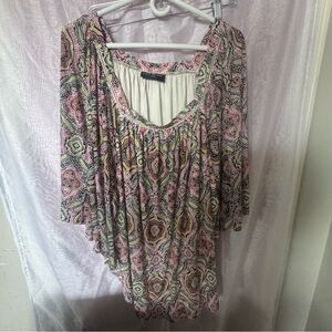 Lane Bryant Pink and Gray Asymmetrical Cuffed Sleeve Blouse